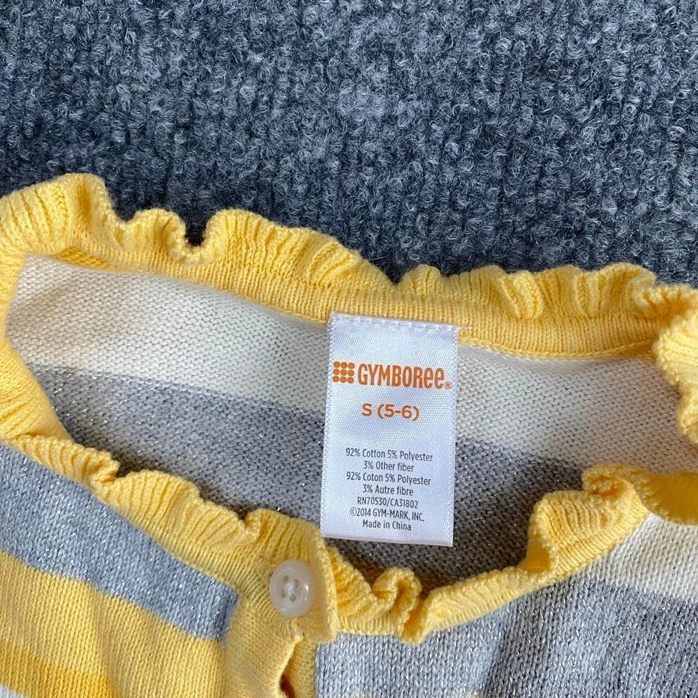 GYMBOREE KIDS YELLOW WHITE GREY STRIPE CARDIGAN LONG SLEEVE COTTAGE BOHO
